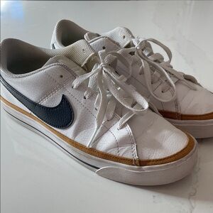 Nike White Sneakers with Black Swoosh and Tan Trim